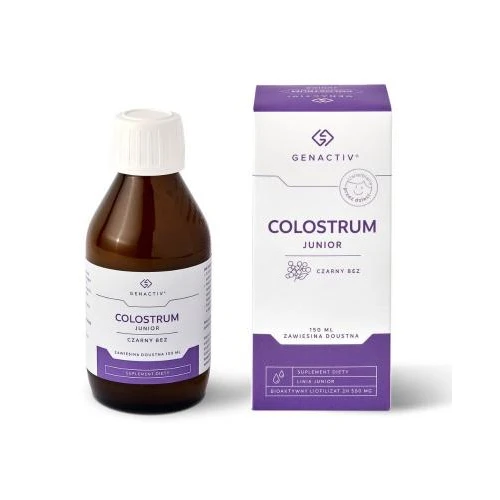 Genactiv Colostrum Junior Czarny bez zawiesina, 150 ml - Liofilizowana siara bydlęca Colostrum Bovinum Genactiv 2h 500 mg - 1