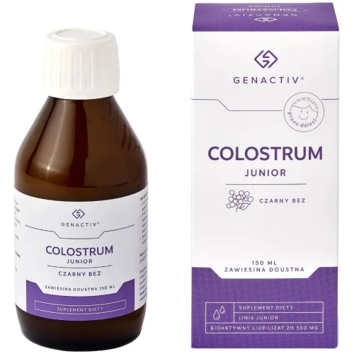 Genactiv Colostrum Junior Czarny bez zawiesina, 150 ml - Liofilizowana siara bydlęca Colostrum Bovinum Genactiv 2h 500 mg - 1
