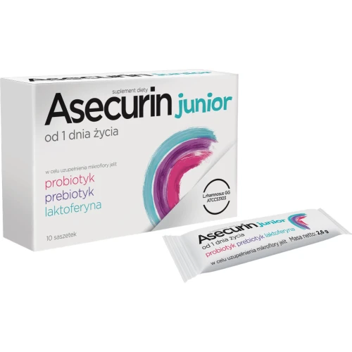 Asecurin Junior, 10 saszetek - Laktoferyna, bakterie kwasu mlekowego oraz drożdże - 2
