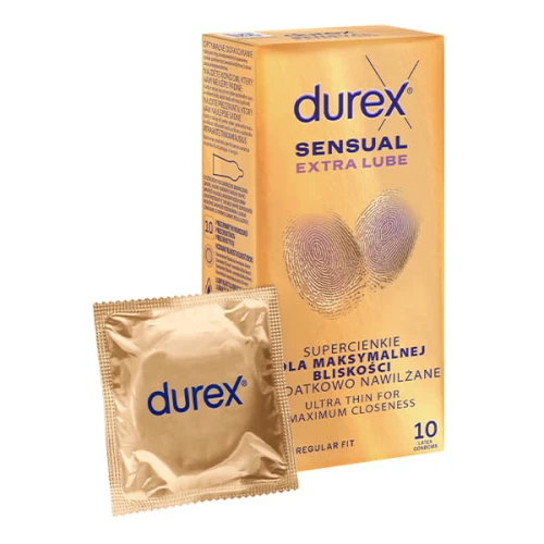 Durex Sensual Extra Lube, 10 sztuk - Najcieńsze prezerwatywy z większą ilością lubrykantu - 1