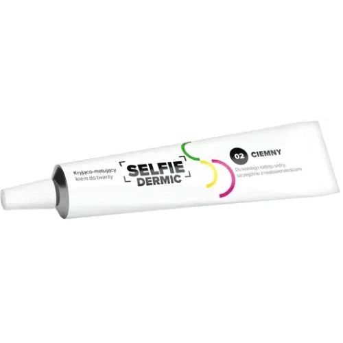 Selfiedermic 02 ciemny, kryjąco-matujący krem do twarzy, 20 ml - Poprawia wygląd skóry z niedoskonałościami, maskuje i wygładza - 1