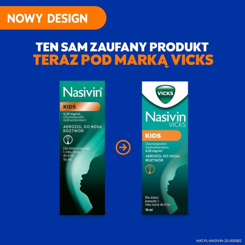 Nasivin Vicks Kids 0,25 mg/ml, aerozol do nosa 10 ml - Dla dzieci od 1. do 6. roku życia – zmniejsza obrzęk, odtyka nos, ułatwia oddychanie - 8