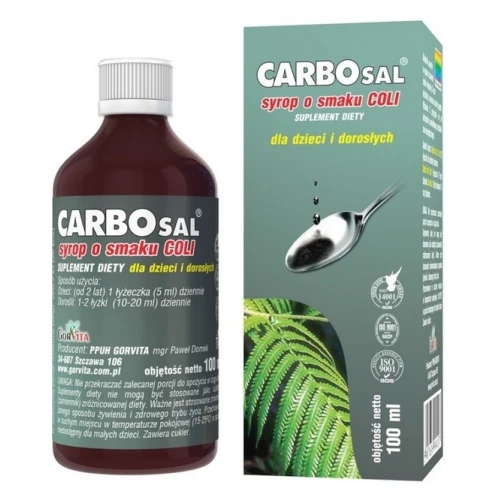 Carbosal Syrop o smaku coli, 100 ml - Z węglem aktywnym, borówką i witaminą C - 1