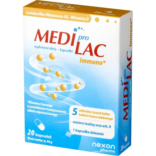 Nexon Pharma Mediprolac Immuno, 20 kapsułek - Probiotyk z prebiotykiem i witaminą D3 – wsparcie odporności - 1