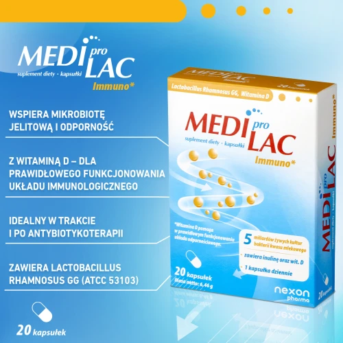 Nexon Pharma Mediprolac Immuno, 20 kapsułek - Probiotyk z prebiotykiem i witaminą D3 – wsparcie odporności - 2