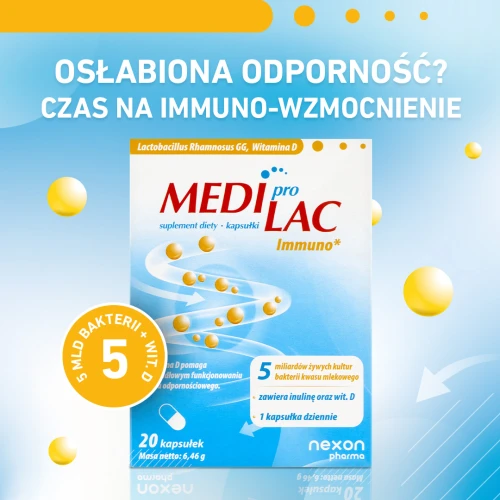 Nexon Pharma Mediprolac Immuno, 20 kapsułek - Probiotyk z prebiotykiem i witaminą D3 – wsparcie odporności - 3
