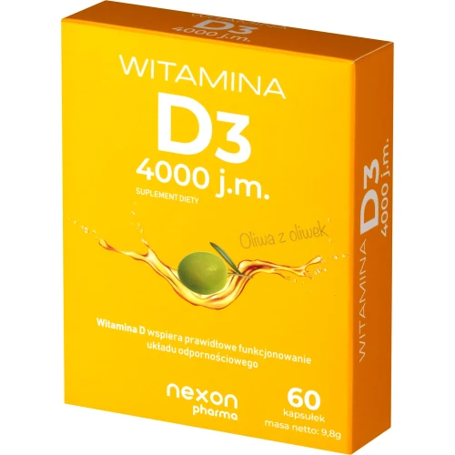 Nexon Pharma Witamina D3 4000 j.m., 60 kapsułek - Witamina D3 rozpuszczona w oliwie z oliwek - 1