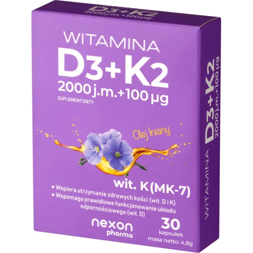 Nexon Pharma Witamina D3 + K2, 30 kapsułek - Wsparcie zdrowia kości i prawidłowego funkcjonowania układu odpornościowego - 1