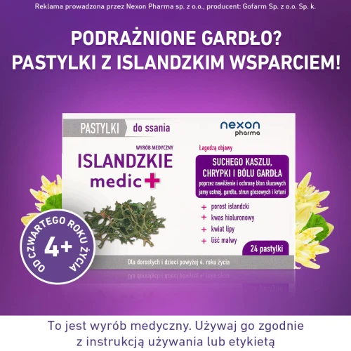 Nexon Pharma Islandzkie medic+, 24 pastylki do ssania  - Naturalne ekstrakty roślinne łagodzą kaszel, chrypkę i ból gardła - 3