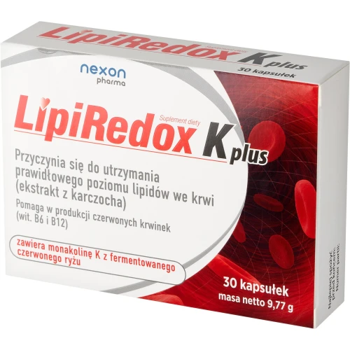 Nexon Pharma Lipiredox K Plus, 30 kapsułek - Ekstrakt z fermentowanego czerwonego ryżu pomaga zadbać o prawidłowy poziom cholesterolu - 1