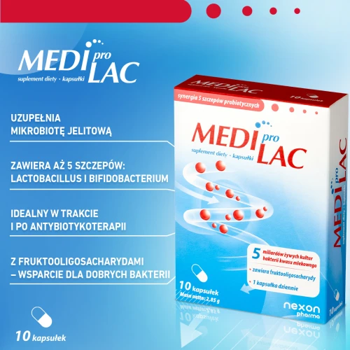 Nexon Pharma Mediprolac, 10 kapsułek -  5 mld bakterii probiotycznych + prebiotyk dla dzieci i dorosłych - 2