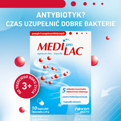 Nexon Pharma Mediprolac, 10 kapsułek -  5 mld bakterii probiotycznych + prebiotyk dla dzieci i dorosłych - 3