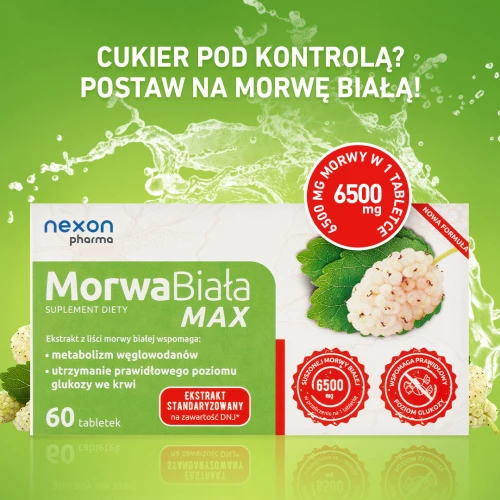 Nexon Pharma Morwa Biała Max, 60 tabletek - Ekstrakt z liści morwy białej wspiera utrzymanie właściwego poziomu glukozy we krwi - 3