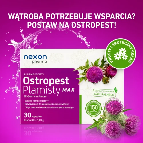 Nexon Pharma Ostropest Plamisty Max, 30 kapsułek - Naturalne źródło wspierającej wątrobę sylimaryny i sylibiny - 1