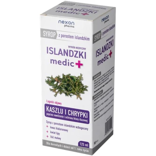 Nexon Pharma Islandzki medic +, syrop 125 ml - Nawilża , łagodzi suchy kaszel i chrypkę - 1