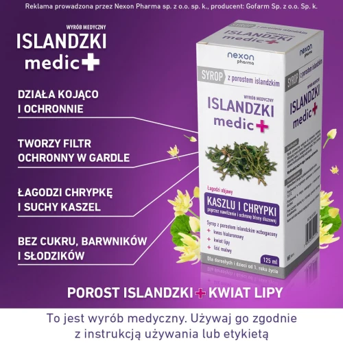 Nexon Pharma Islandzki medic +, syrop 125 ml - Nawilża , łagodzi suchy kaszel i chrypkę - 2