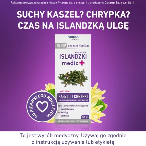 Nexon Pharma Islandzki medic +, syrop 125 ml - Nawilża , łagodzi suchy kaszel i chrypkę - 3