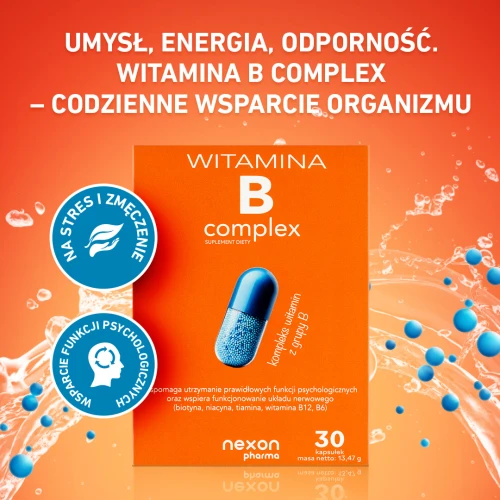 Nexon Pharma Witamina B Complex, 30 kapsułek - 8 witamin z grupy B, cholina i inozytol zmniejszają uczucie zmęczenia i znużenia - 3