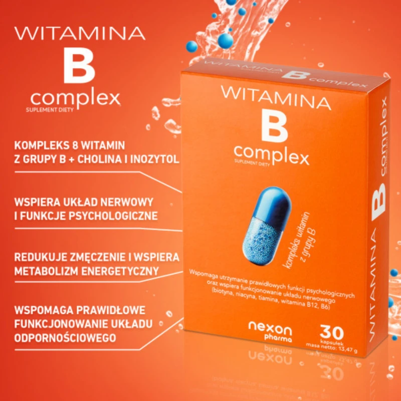 Nexon Pharma Witamina B Complex, 30 kapsułek - 8 witamin z grupy B, cholina i inozytol zmniejszają uczucie zmęczenia i znużenia - 3