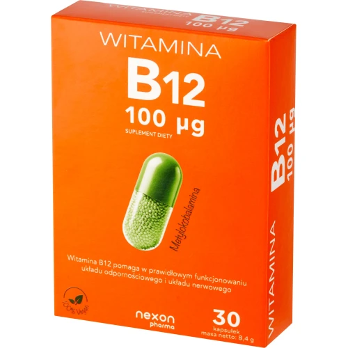 Nexon Pharma Witamina B12 100 mcg, 30 kapsułek - Zawiera metylokobalaminę – aktywną formę witaminy B12 - 1