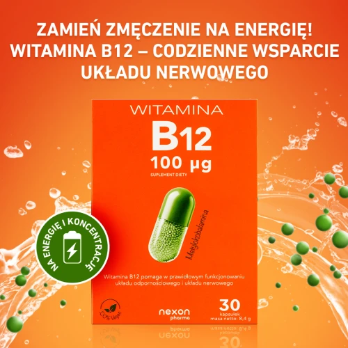 Nexon Pharma Witamina B12 100 mcg, 30 kapsułek - Zawiera metylokobalaminę – aktywną formę witaminy B12 - 3