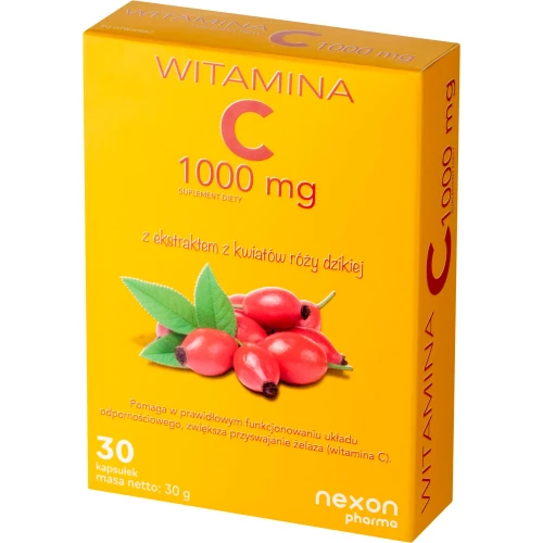Nexon Pharma Witamina C 1000 mg, 30 kapsułek - Ekstrakt z kwiatów róży dzikiej – źródło witaminy C - 1