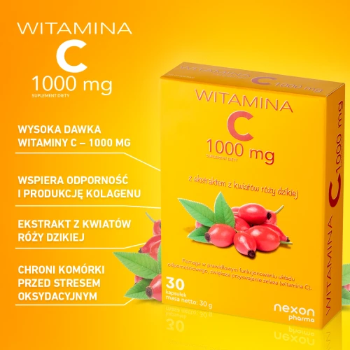 Nexon Pharma Witamina C 1000 mg, 30 kapsułek - Ekstrakt z kwiatów róży dzikiej – źródło witaminy C - 2