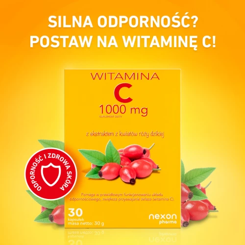 Nexon Pharma Witamina C 1000 mg, 30 kapsułek - Ekstrakt z kwiatów róży dzikiej – źródło witaminy C - 3