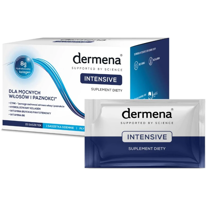 Dermena Intensive, 15 saszetek x 20 ml - Z cynkiem, kolagenem i witaminami, które wzmacniają włosy i paznokcie  - 1