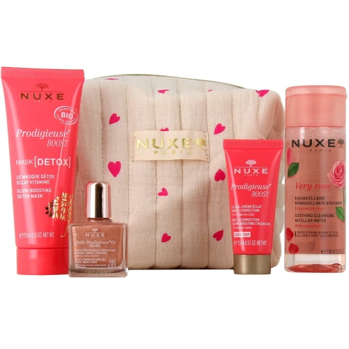 Nuxe Kosmetyczka My Pink Crush, maska 75 ml + krem-żel 15 ml + woda micelarna 100 ml + suchy olejek 10 ml  - Zestaw do pielęgnacji twarzy i włosów - 1