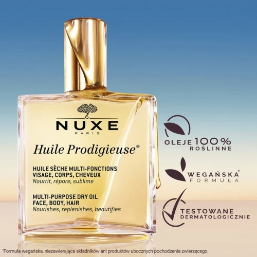 Nuxe Huile Prodigieuse Zestaw Olejek suchy, 100 ml + Olejek pod prysznic, 100ml + Szampon do włosów, 30 ml - Naturalna, luksusowa pielęgnacja twarzy, ciała i włosów - 3