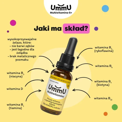 UmmU Multiwitamina 6+ smak pomarańczowy, płyn 30 ml - Witaminy i wysokoprzyswajalne żelazo bez dodatku cukrów dla dzieci powyżej 6. roku życia - 1