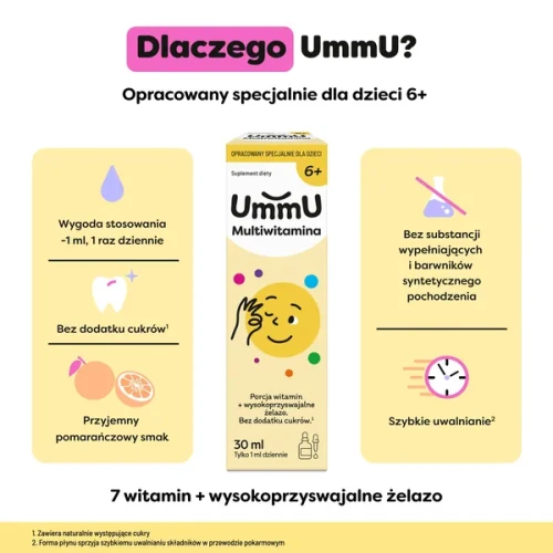 UmmU Multiwitamina 6+ smak pomarańczowy, płyn 30 ml - Witaminy i wysokoprzyswajalne żelazo bez dodatku cukrów dla dzieci powyżej 6. roku życia - 3