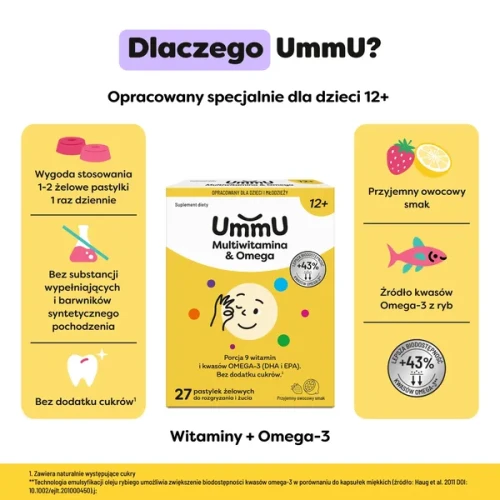 UmmU Multiwitamina & Omega 12+, 27 pastylek żelowych do żucia  - Witaminy i Omega-3 dla dzieci w okresie wytężonego wysiłku fizycznego i psychicznego - 5