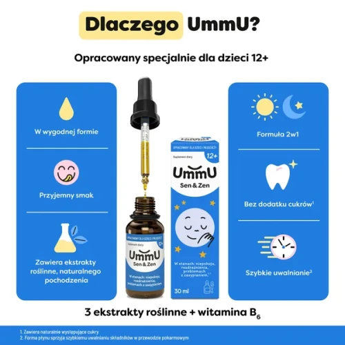 UmmU Sen & Zen 12+, krople 30 ml - Dla dzieci powyżej 12 roku życia w stanach niepokoju i rozdrażnienia - 1