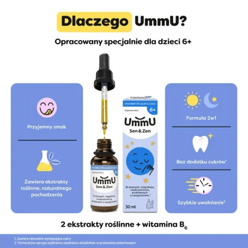 UmmU Sen & Zen 6+ Krople, 30 ml - Dla dzieci powyżej 6 roku życia w stanach niepokoju i przy problemach z zasypianiem - 4