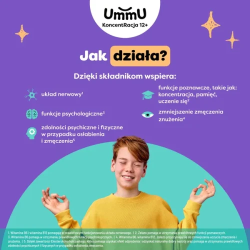 UmmU Koncentracja 12+, 40 tabletek do rozgryzania i żucia - W okresie wytężonej nauki, stresu i obniżonej koncentracji - 1