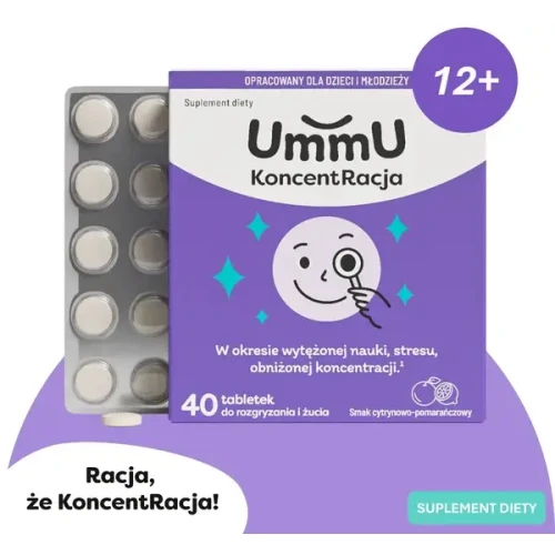 UmmU Koncentracja 12+, 40 tabletek do rozgryzania i żucia - W okresie wytężonej nauki, stresu i obniżonej koncentracji - 3