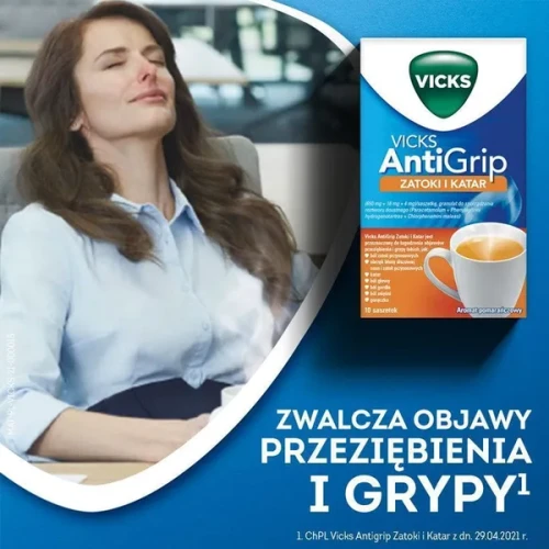 Vicks Antigrip Zatoki i Katar, 10 saszetek - Na objawy przeziębienia i grypy ze słabym lub umiarkowanym bólem zatok przynosowych - 1