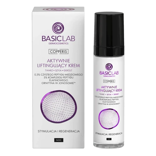 BasicLab Copperis 0,3% Peptydu Miedziowego Aktywnie lifitingujący krem do twarzy, 50 ml - Zawansowana pielęgnacja przeciw oznakom starzenia - 1