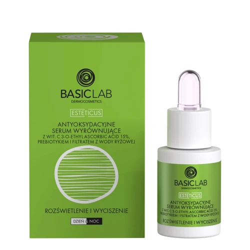 BasicLab Esteticus 15% Witamina C Antyoksydacyjne serum wyrównujące do twarzy, 15 ml - Dla skóry zmęczonej, z przebarwieniami i niedoskonałościami - 1