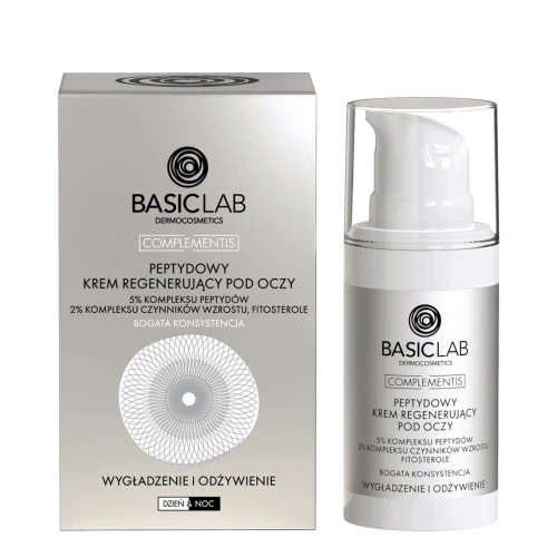 BasicLab Complementis 5% Kompleksu Peptydów, 2% Kompleksu Czynników Wzrostu Regenerujący krem pod oczy, 15 ml - Silnie regenerujący krem pod oczy z peptydami i czynnikami wzrostu - 1
