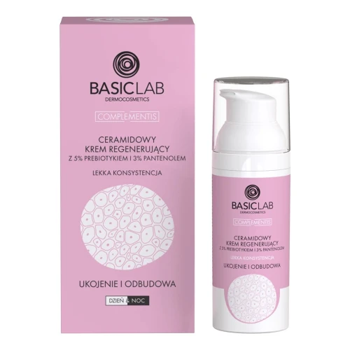 BasicLab Complementis 5% Prebiotyk, 3% Pantenol Regenerujący krem do twarzy, 50 ml  - Regeneracja, ukojenie i równowaga mikrobiomu skóry - 1