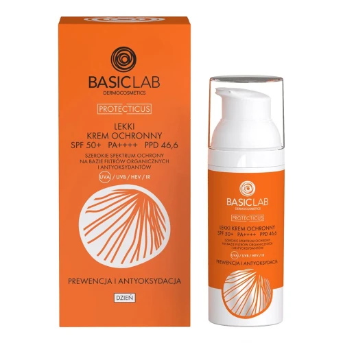 BasicLab Protecticus Lekki krem ochronny do twarzy SPF50+ PA ++++ PPD 46,6, 50 ml - Dla skóry suchej i bardzo suchej - 1