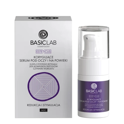 BasicLab Esteticus 0,03% Retinal, 20% Kompleksu Peptydów, Czynniki Wzrostu Korygujące serum pod oczy, 15 ml - Zaawansowana kuracja przeciwzmarszczkowa - 1