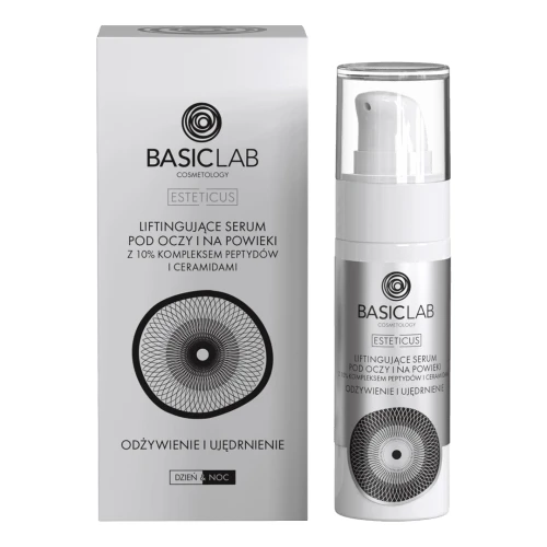 BasicLab Esteticus 10% Kompleksu Peptydów, Ceramidy Liftingujące serum pod oczy i na powieki - edycja limitowana, 30 ml - Intensywna kuracja na cienie, worki i utratę jędrności wokół oczu - 1