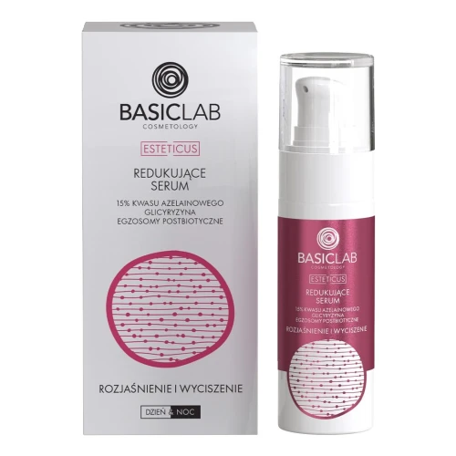 BasicLab Esteticus 15% Kwas Azelainowy, Glicyryzyna, Egzosomy Postbiotyczne Redukujące serum do twarzy, 30 ml - Do skóry trądzikowej, wrażliwej i naczynkowej - 1