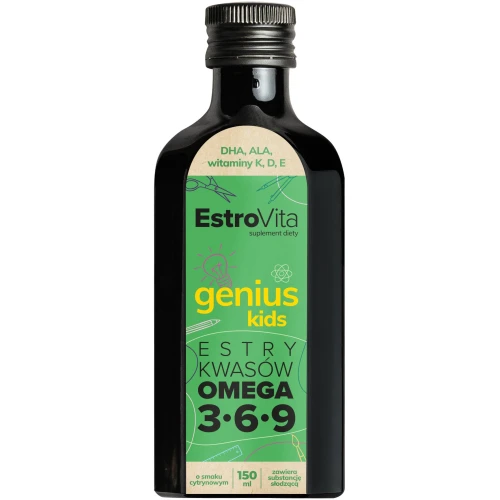 Estrovita Genius Kids o smaku cytrynowym, płyn 150 ml - Wspiera prawidłowe funkcjonowanie mózgu i układu nerwowego - 1