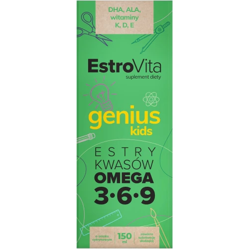 Estrovita Genius Kids o smaku cytrynowym, płyn 150 ml - Wspiera prawidłowe funkcjonowanie mózgu i układu nerwowego - 2