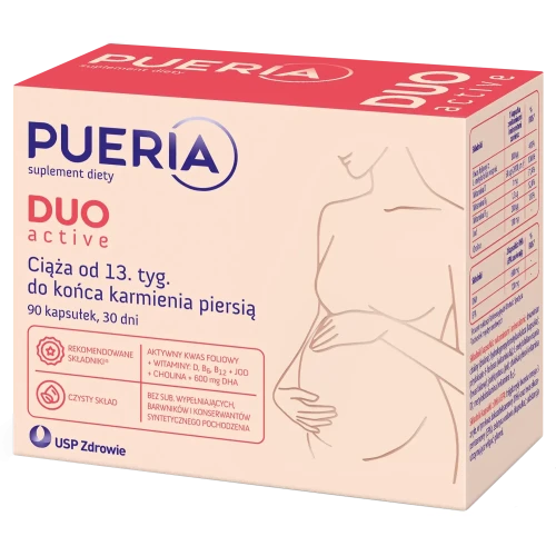 Pueria Duo Active, 90 kapsułek - Z aktywną formą kwasu foliowego dla kobiet w ciąży od 13. tygodnia do końca karmienia piersią - 1